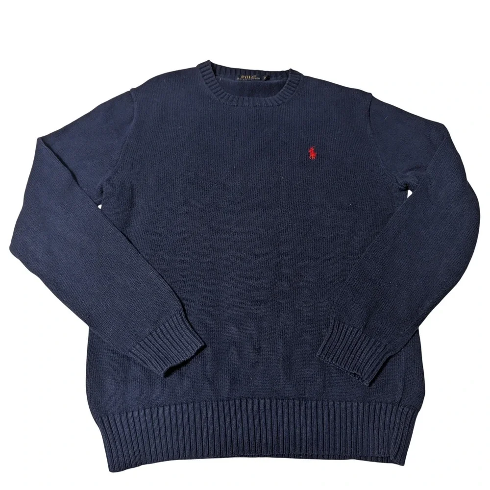 Polo Ralph Lauren Men S Textured Cotton Crew Neck Sweater Long Sleeve Navy Blue